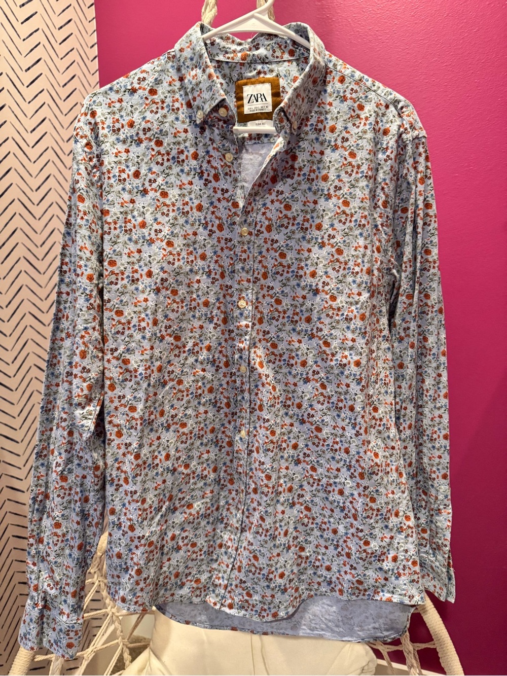 Zara Women’s Light Blue Floral Button-Up Shirt Slim Fit